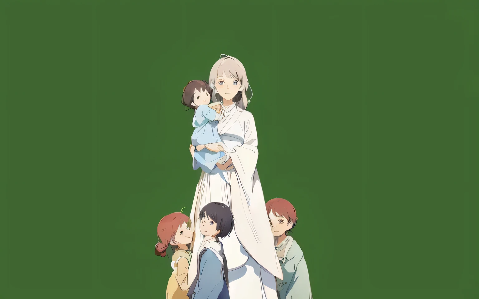 mother standing with four children