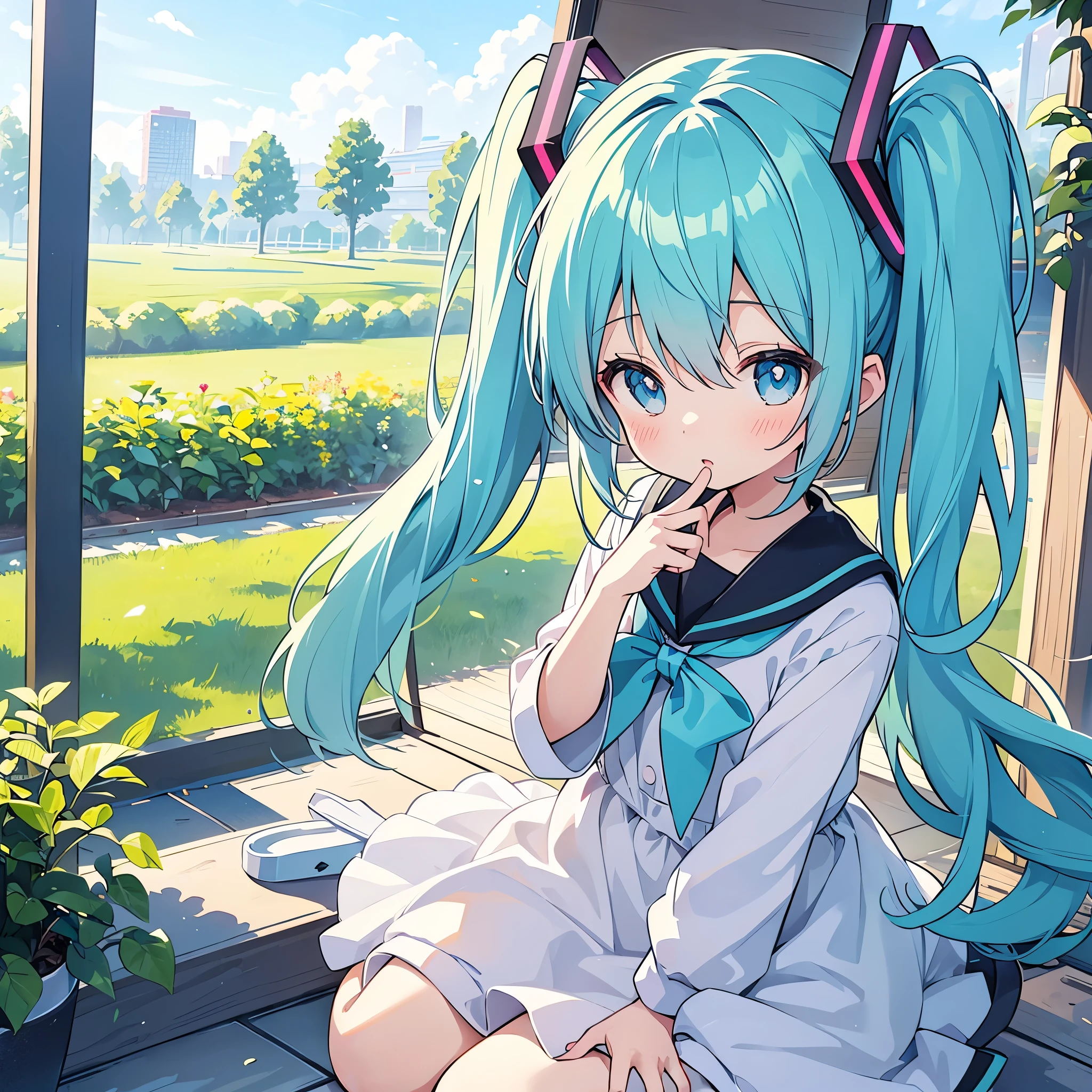 Hatsune Miku,1girl,,nursery uniform smock,