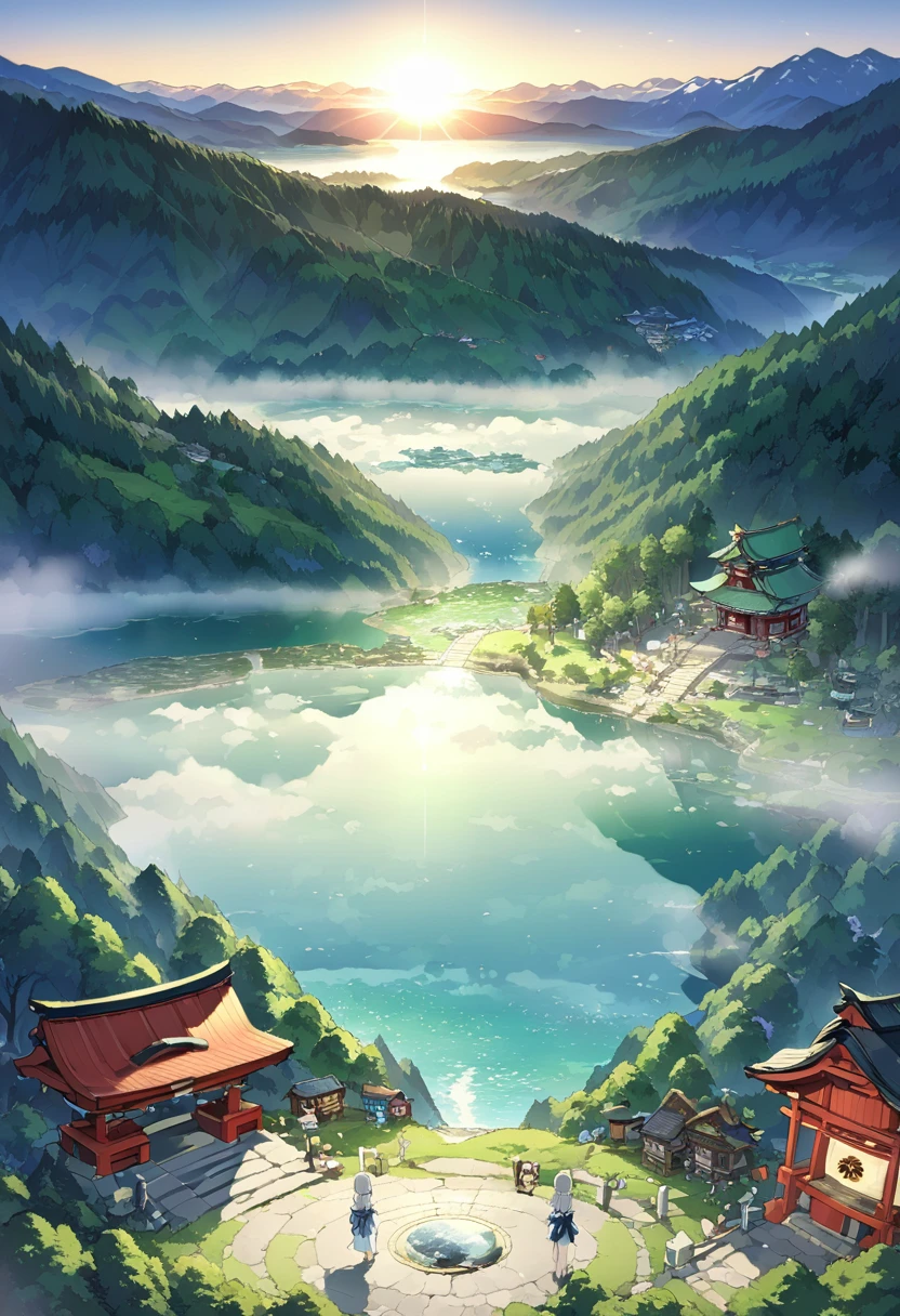 ((Highest quality)), ((masterpiece))、Small breasts are justice、(The morning sun shines in、Delicate and beautiful)、(A shrine in the mountains shrouded in early morning mist、Two people on stage)
(background(View from the mountain、You can see the lake at the foot of the mountain and the town and forest that spread out along its shores.、I can see the ocean in the distance))、
((prospect(Two people on stage、The morning sun shines through, creating a mysterious beauty、Old womanとGirl))、
Old woman(Vigorous、Long grey hair mixed with white hair、It hangs down the back and is tied around the waist.、Grey Eyes、A dignified atmosphere、Shrine maiden outfit)、Girl
(Blue and silver long hair、It hangs down the back and is tied around the waist.、Blue-green eyes、Lively、Shrine maiden outfit)、dance practice、Uplifting、Old womanによる指導