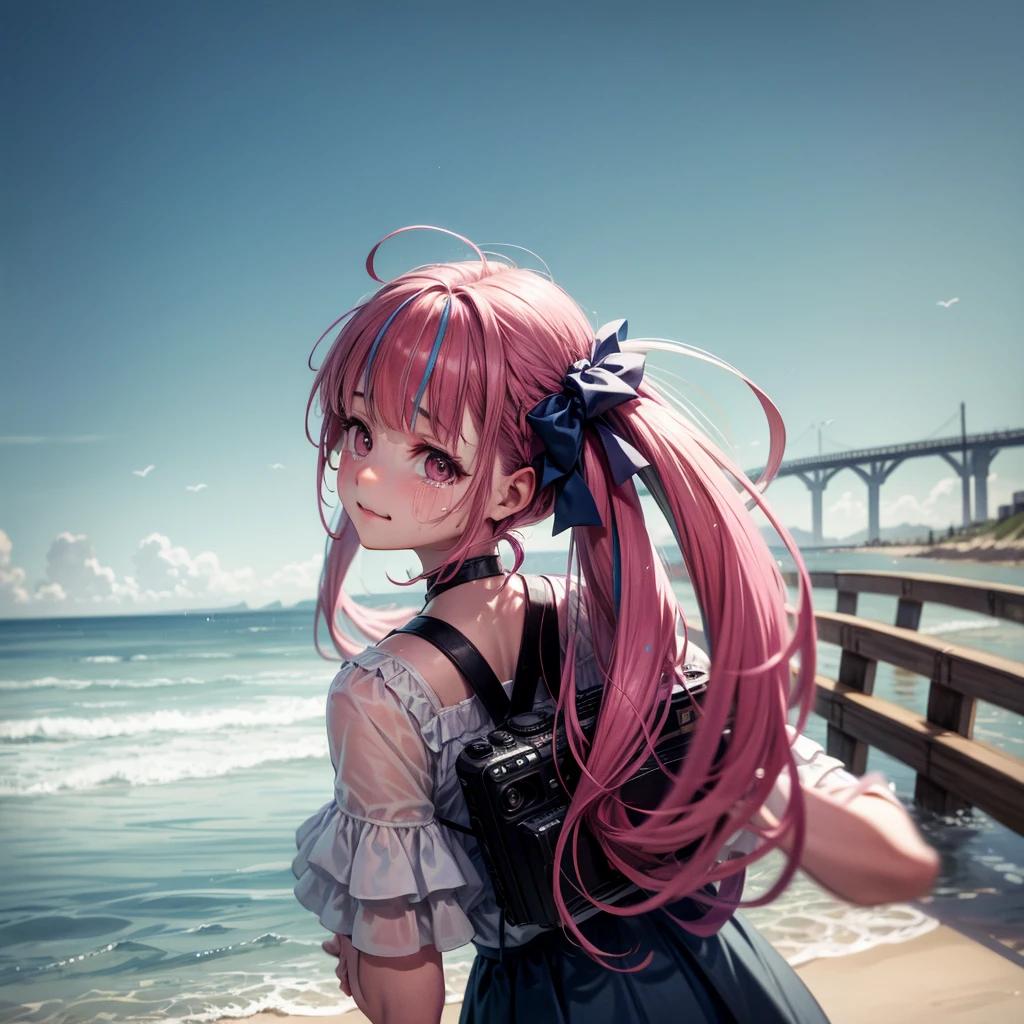 at the seaside,There is a train behind,Leave with your back to the camera,with tears,with tearsSmile,cry