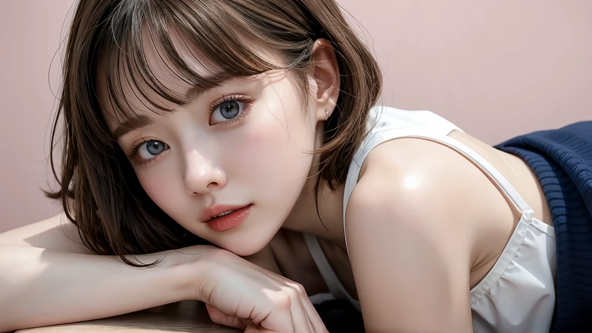whole body写真、white shirt、rift、Navy blue short skirt、enjoyable、15 years、whole body、Thin、woman、White saliva flows from the mouth.、short hair, white skin,twin tail、very cute、Soft and facial、brown hair、8ก resolution、Surreal、Ultra high resolution、 soft body、Small breasts, A cup（（highest resolution、8ก、Masterpiece：1.3））、A particularly detailed face、Extra fine lips、beautiful eyes、Double eyelids,Thinな体形、I see your thighs、Small breasts, good figure、Pink Wall