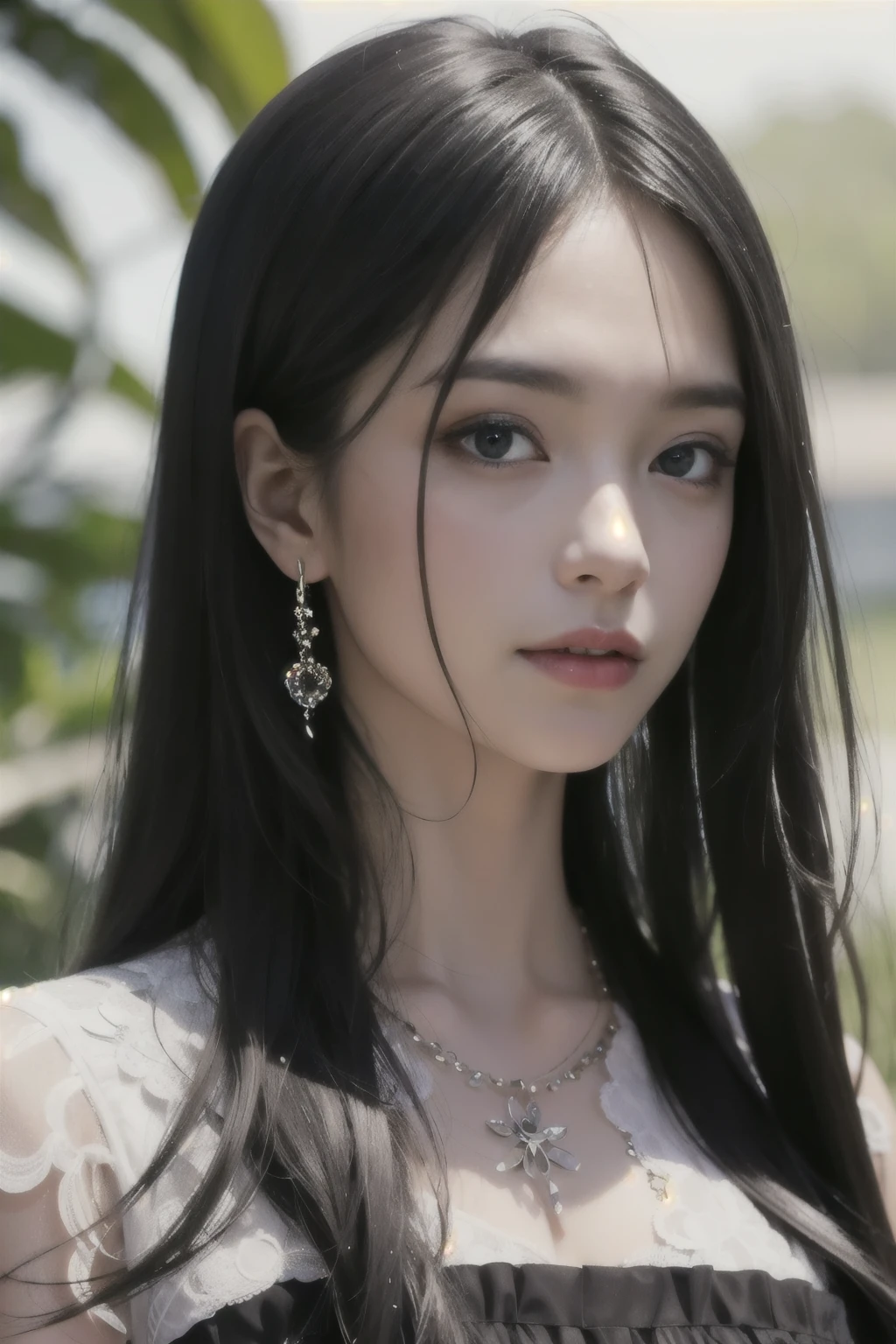 (ultra realistic) , (illustration), (increase resolution), (8K), (extremely detailed), (best illustration), (beautiful detailed eyes), (best quality), (ultra-detailed), (masterpiece), (wallpaper), (detailed face), 1 girl, black straight hair, slender body, delicate details, in the dark, deep shadow, low key, pureerosfaceace_v1, happy smile, summer dress, waterfall, rainforest