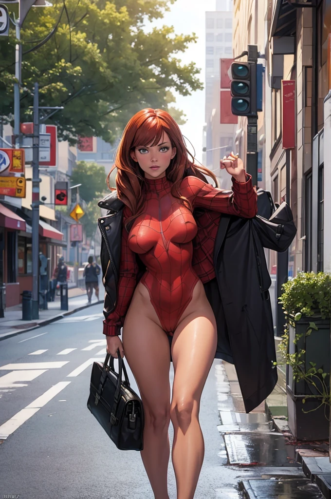 Mary Jane Watson naked on the street with a black man