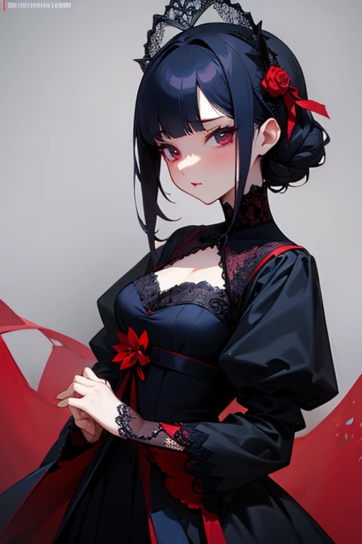 Red, navy and black lace dress、cute、Villainess、