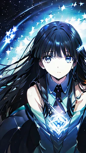 (super clear picture quality:1.8),masterpiece,best quality,
Miyuki Shiba in a vibrant illustrations, ,jewelly,shawls, light In the sky, ((black hair, blue eyes)) , in a mysterious,fantasy,cloud,abstract, ((colorful background,night sky,flame)),very detailed,high resolution,sharp,sharp image,4k,8k,masterpiece,best quality,magic effect,(high contrast:1.4),dream art,diamond,mysterious colorful background,dark blue themes,real,holographic,,the perfect hand,perfect face,