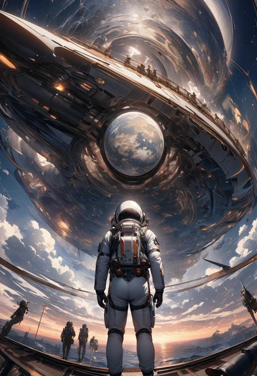(Highest quality, 4K, Super detailed, High resolution, masterpiece: 1.2),Characters seen from afar: There are characters that can be seen from afar, Located on a high observation deck. Small compared to the surrounding area, Emphasize the size of the ship. The character is wearing a space suit, With flashing lights and mechanical details.
Space View: From the opening of the ship, A vast starry sky can be seen. The stars are unevenly distributed, Create a variety of densities、Suggests the distance of some celestial objects.