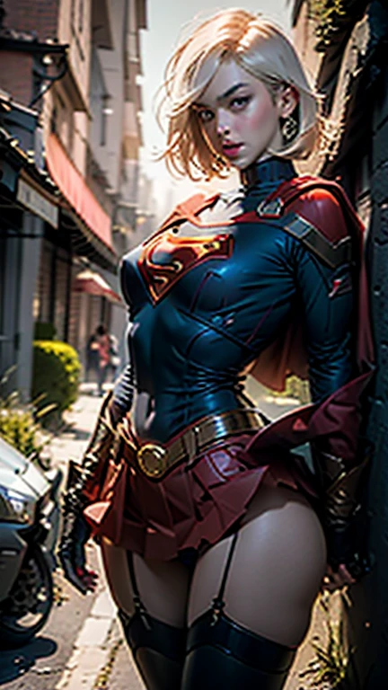 Beautiful woman short hair defined body big breasts, wearing Supergirl cosplay