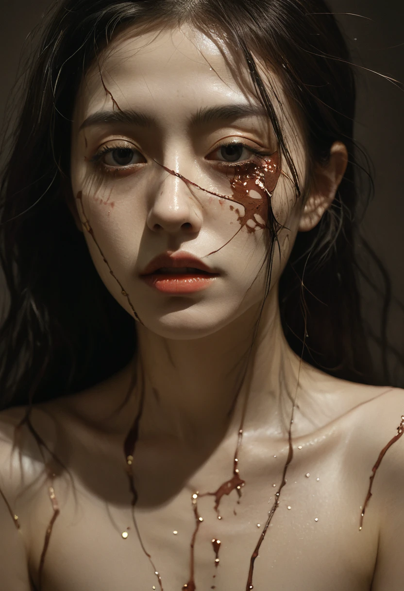 I am the pain in the surreal art of humans and all their feelings and it is noticeable in the scars that we carry and that are seen throughout our body even if we try to hide them. , The message I want to give them is that they see their traumas and fears reflected in these images and that they see what is inside each of them in their human bodies. , the style is very real ,24k unique piece shadows in volumes use of shadows very noticeable depth of field work of art composition rules use of cinema light highlights the planes and the difference of planes with the depth of field