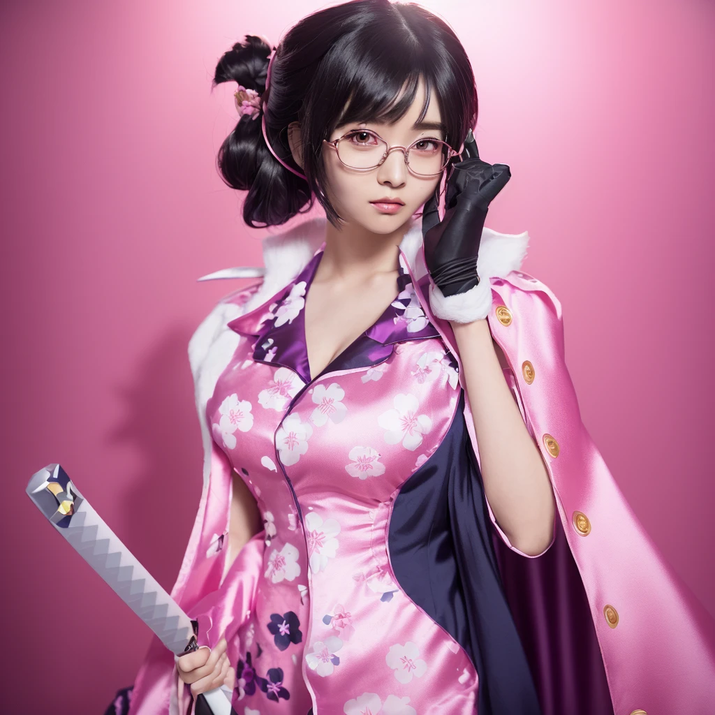 There is a woman wearing a pink dress and holding a Japanese sword., anime Cosplay, anime girl Cosplay, professional Cosplay, Yaoi Kasuma, As an Overwatch character, Gwaiz, From Overwatch, Super villain IU Lee Ji-eun, sakimichan, Cosplay, For whom?, Maya Faye from Ace Attorney, full-Cosplay, realistic Cosplay
