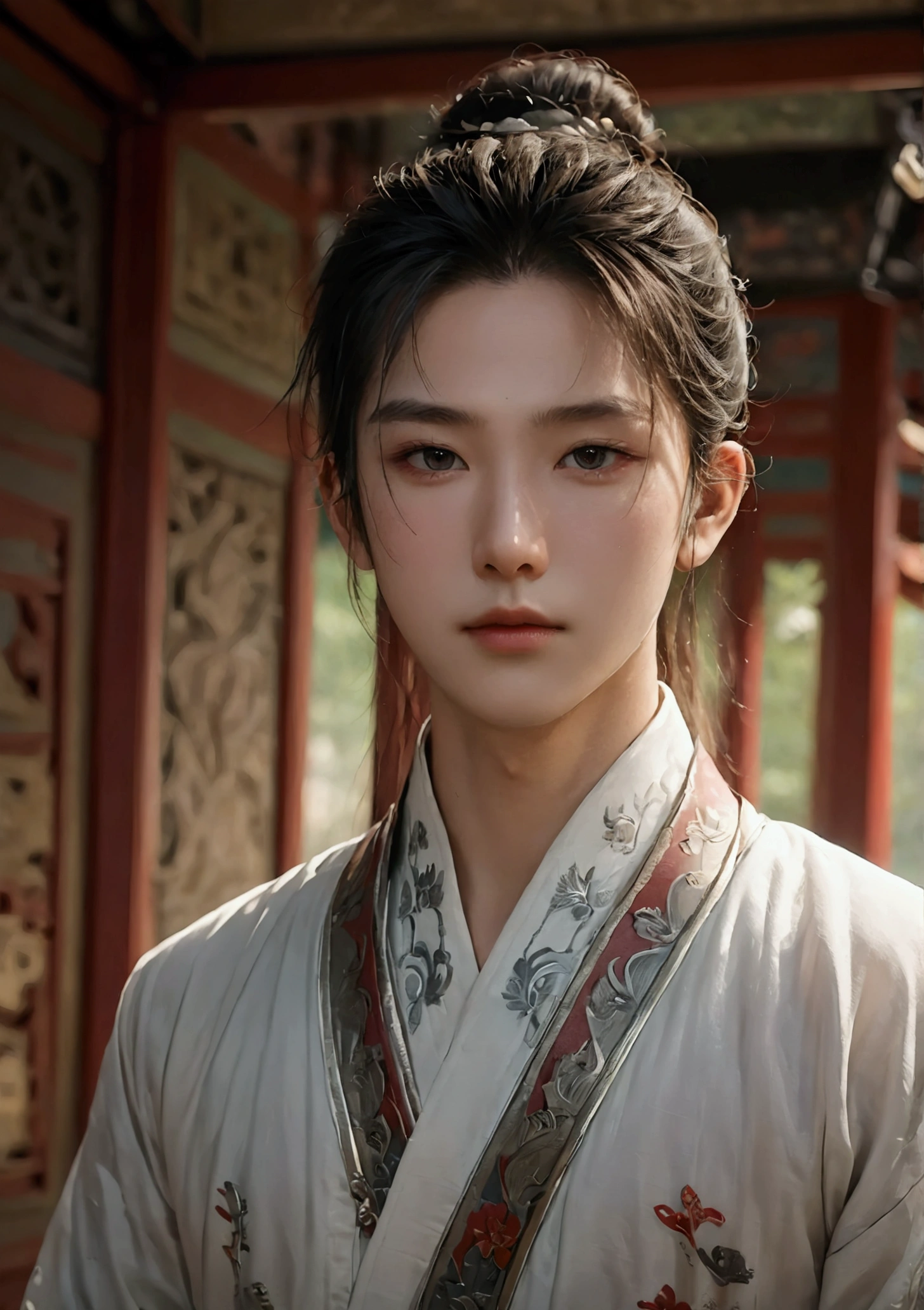 A man recites a poem by the river，Chinese idol，Hanfu，Hair Bun，traditional Chinese painting，1 man，Predominant_Body，Dynamic Angle，World Masters Theatre，longhair，best quality，Extremely detailed CG unified 8k wallpaper，，amazing，Light，Real People，Highly detailed face and skin texture, Exquisite eyes,Surrealism，Ultra-realistic photos，Very detailed，脸Predominant有Light原始照片，best quality），（lifelike，照片lifelike：1.3），best quality，Very detailed，masterpiece，超Level of detail，illustration，1 girl，Predominant_Body，Dynamic Angle，World Masters Theatre，messy_long_hair，best quality，Extremely detailed CG unified 8k wallpaper，，amazing，Light，lens_Flare，Dunhuang_style，Real People，Highly detailed face and skin texture, Exquisite eyes,Surrealism，Ultra-realistic photos，Very detailed CG unified 8k wallpaper，（masterpiece），（best quality），（Very detailed），（Ultra-realistic photos），（Best Character Detail：1.36），脸Predominant有Light, 电影灯Light，illustration, Very detailed，Level of detail, high resolution, Very detailed, best quality, masterpiece