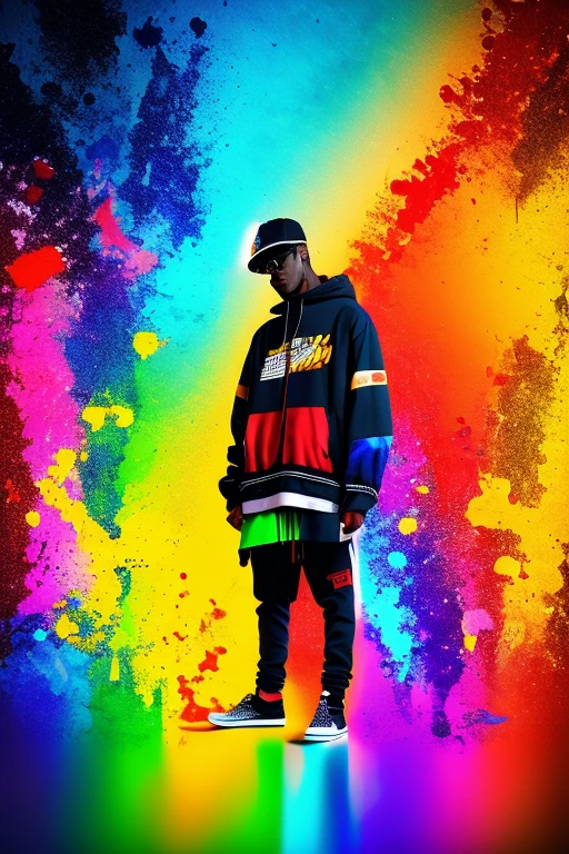 a background completely filled with scattered musical notes in various sizes and colors, beautiful girl in colorful image, dance hiphop dance crew waacking dance, punking, black medium hair, five fingers, baggy clothes, (best quality,4k,8k,highres,masterpiece:1.2),ultra-detailed,(realistic,photorealistic,photo-realistic:1.37),vivid colors,studio lighting,professional、ワックダンス、