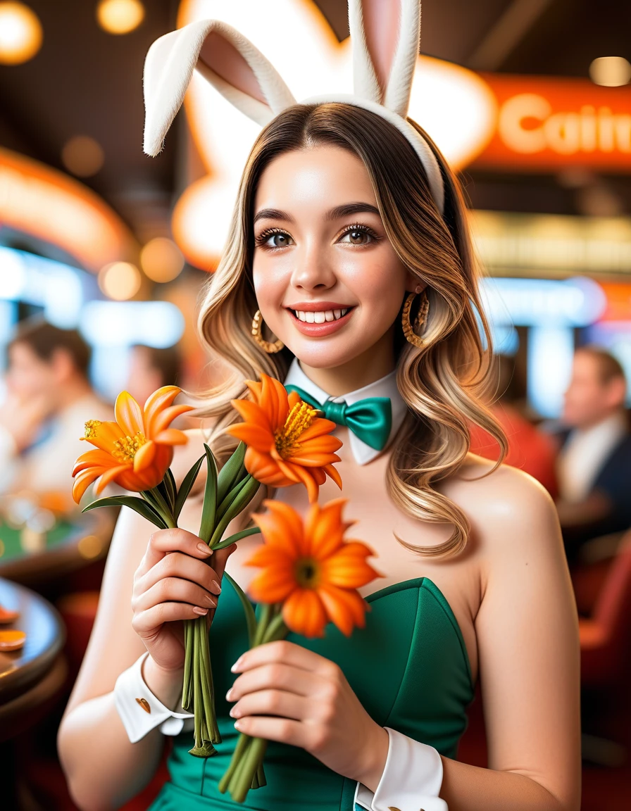 score_9、score_8_top、score_7_top、score_6_top、score_5_top、score_4_top、A bunny girl holds tulips in both hands、At the Casino、