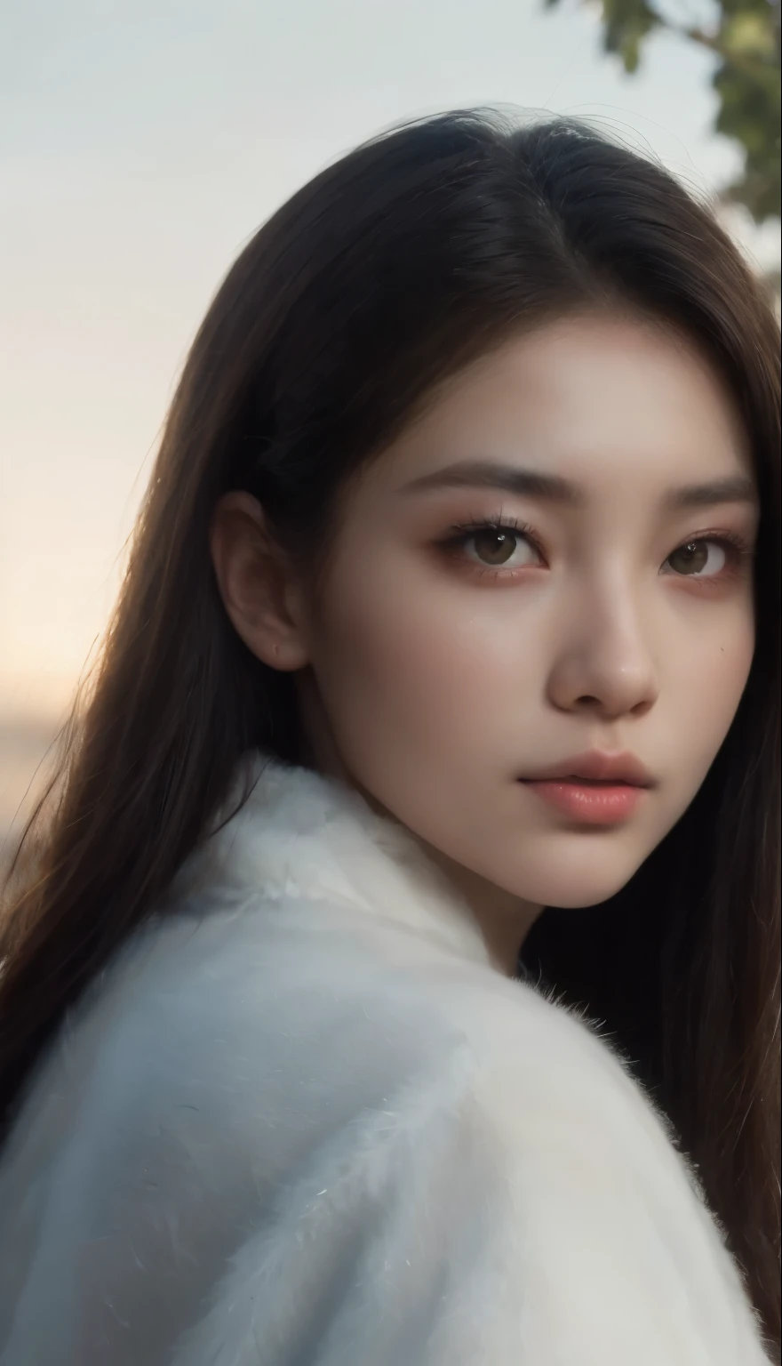 1 woman, (eros face, (masterpiece),), pretty young face (Russian) (Asian), Puff, skillful art, very realistic ( 8K HD Graphics, (soft and cool light), Highest quality detailed face:1.5, masterpiece:1.3, super fast:1.2 dynamic lighting, art station, winner photo, Volumetric lighting), (blur background)