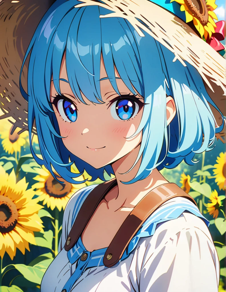 (anime artwork, anime style, studio anime, very detailed, up to date, vibrant, Anime Coloring, high contrast, masterpiece:1.2, best quality, best aesthetics),{{774inc}},{{souya ichika}},{{summer clothes}},1 girl,blue hair,light smile,sunflower park,sexy pose,cat ear,ultra-detailliert