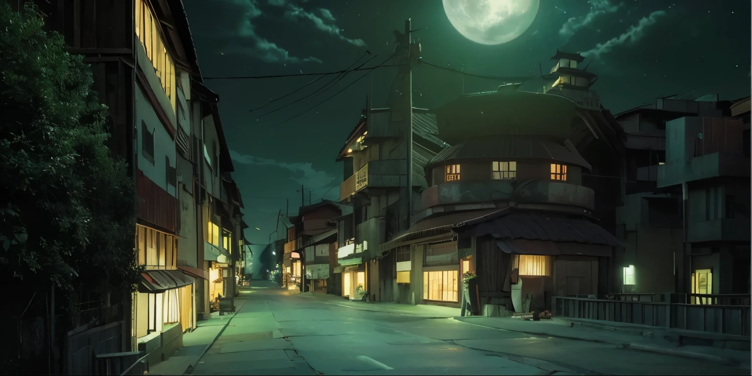 Konoha, beautiful village, in the night, orange light of sunset, ultra realistic, ultra detailed, best quality, masterpiece.