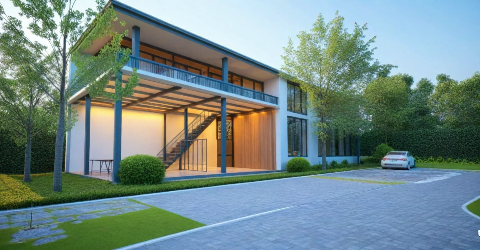 Architectural style Architectural style,  ((Classic Style House)),(masterpiece) , ((best quality)), dramatic lighting, high quality outdoors, sky, day, cloud, tree, blue sky, building, scenery, road, real world location,  sunlight, enough detail, high resolution,super realistic, Photorealistic, highly detailed, balcony, plants, door, car, truck, parking slot, paving, . Clean lines, architectural drawing, highly detailed  , . Clean lines, geometric shapes, minimalist, modern, architectural drawing, highly detailed