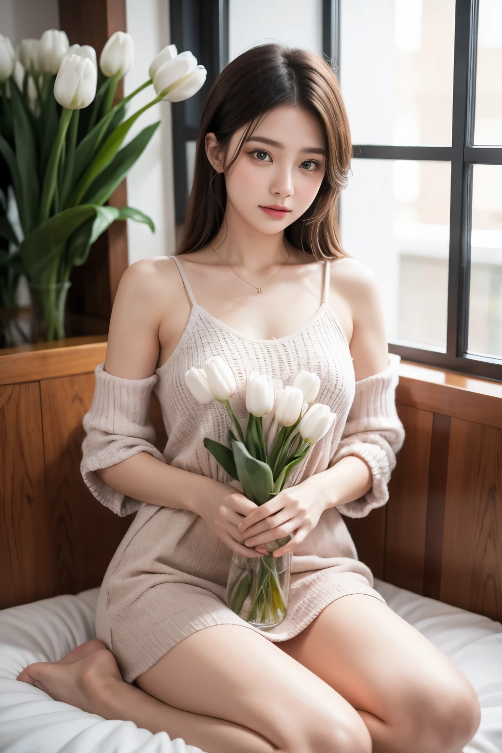 Holding tulips,flower,郁金香flower朵