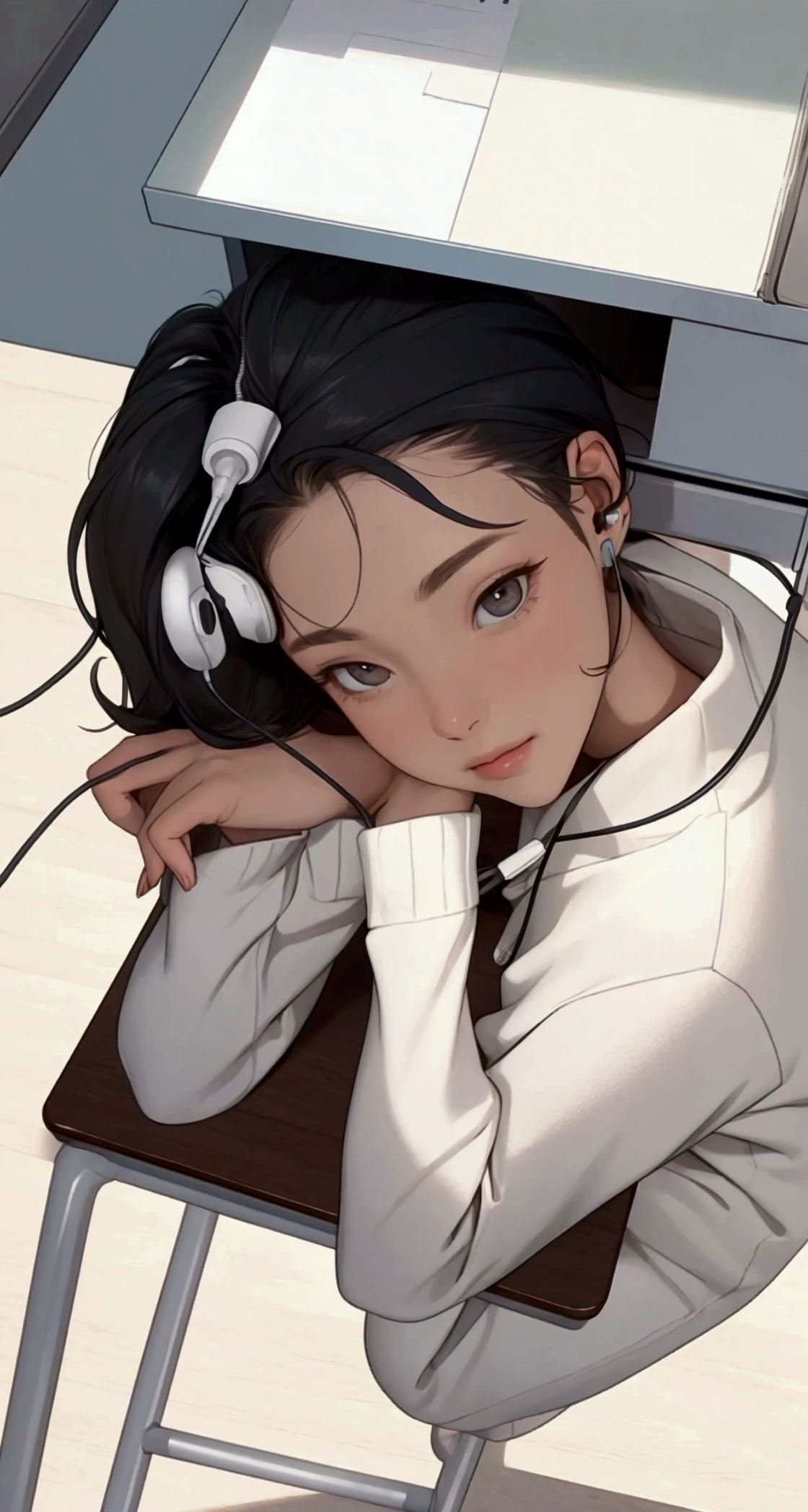 Earphones placed on the desk