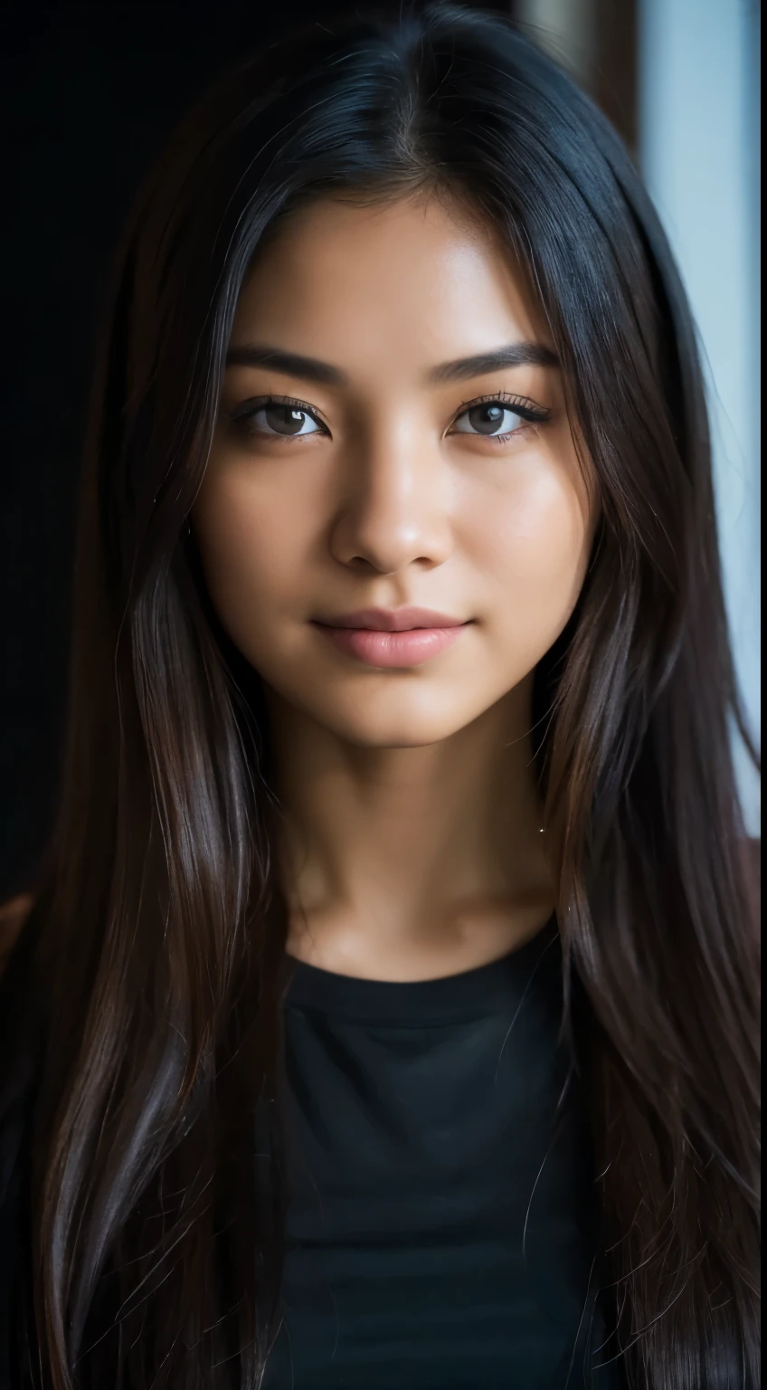 best quality, epic realistic, ((in the pitch black darkness :1.4)), ((portrait:1.5)),(background: dark ) high contrast ,Glorious painting, Lowest Lux, lighting Face, she's comFortable, wearing nothing, , It looks really amazing, (8k, RAW photos, best quality),(epic realistic:1.5), female, Face,(detailed 눈:0.8),(looking at the camera:1.4), (best quality), ( high contrast, deep shadows),intricate details,cinematic,((skin:1.4)), (long dark hair:1.3), long hair, crummy ,(HDR:1.5),detailed, colors, excellent quality, masterpiece, RAW photos (20 years old, looking at viewer), beautiFul, (wearing a plain yellow shirt,), perFect, natural, perFect composition, portrait, perFect Face, smiling expression, fascinating eyes, Bright Details, Tight lips, (High skin detail),, (blue tint: 0.6), (sold: 0.8), (blood: 0.7), Key Lights , (backlight: 0.5), Medium depth oF Field, Canon 5D, 50mm lens, F/4 apertures, (매우 detailed, Intricate Details), sharp Focus, soFt colors, 8k, absurd, 80mm, dark background, photography, smiling, Fasten, Filipina, middle ,