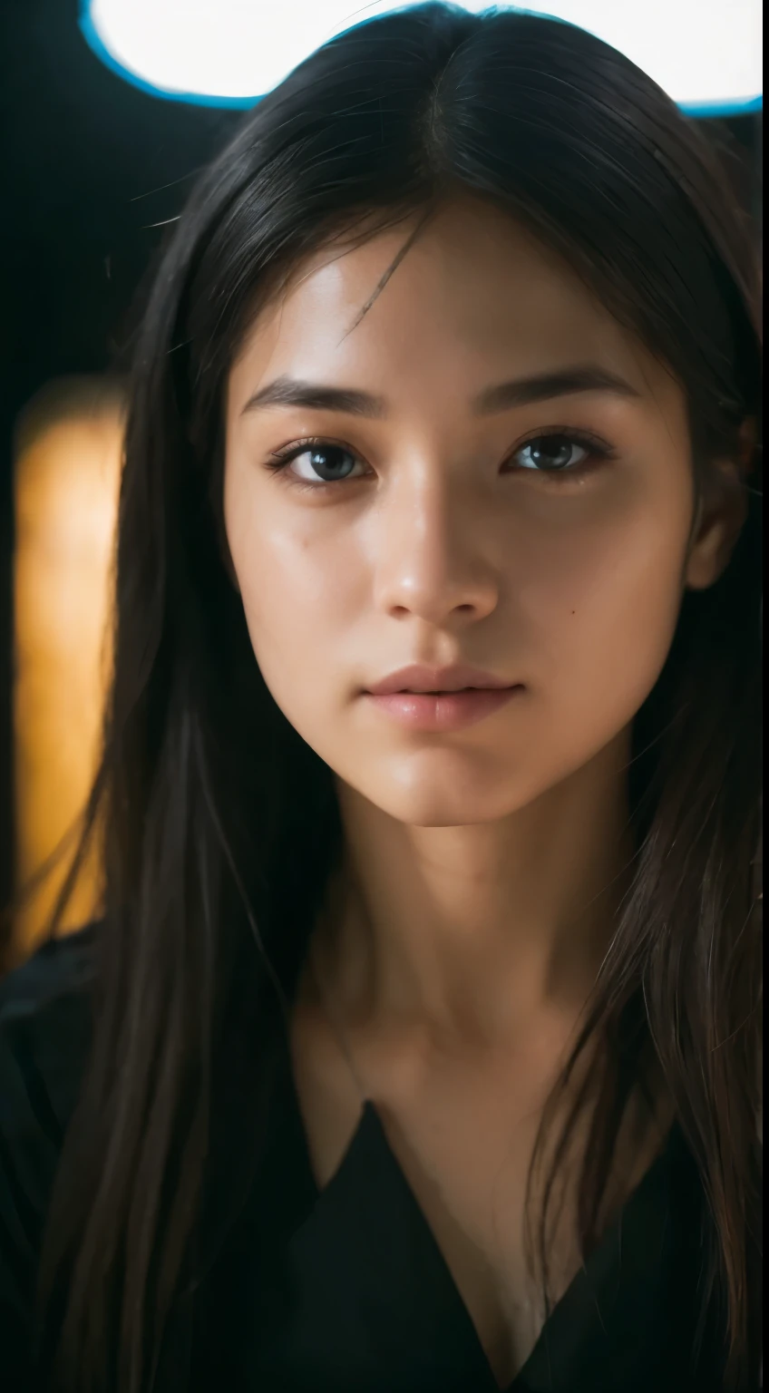 best quality, epic realistic, ((in the pitch black darkness :1.4)), ((portrait:1.5)),(background: dark ) high contrast ,Glorious painting, Lowest Lux, lighting Face, she's comFortable, wearing nothing, , It looks really amazing, (8k, RAW photos, best quality),(epic realistic:1.5), female, Face,(detailed 눈:0.8),(looking at the camera:1.4), (best quality), ( high contrast, deep shadows),intricate details,cinematic,((skin:1.4)), (long dark hair:1.3), long hair, crummy ,(HDR:1.5),detailed, colors, excellent quality, masterpiece, RAW photos (20 years old, looking at viewer), beautiFul, (wearing a plain yellow shirt,), perFect, natural, perFect composition, portrait, perFect Face, smiling expression, fascinating eyes, Bright Details, Tight lips, (High skin detail),, (blue tint: 0.6), (sold: 0.8), (blood: 0.7), Key Lights , (backlight: 0.5), Medium depth oF Field, Canon 5D, 50mm lens, F/4 apertures, (매우 detailed, Intricate Details), sharp Focus, soFt colors, 8k, absurd, 80mm, dark background, photography, smiling, Fasten, Filipina, middle ,