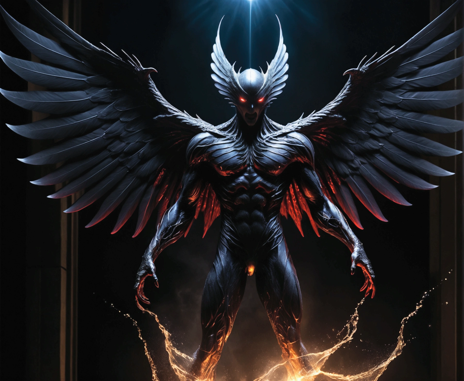 A sudden burst of energy ripples through the air as you transform, your body morphing into a towering, winged creature of the night. Your features become more angular and predatory, your eyes glowing with a fierce, vampiric intensity.