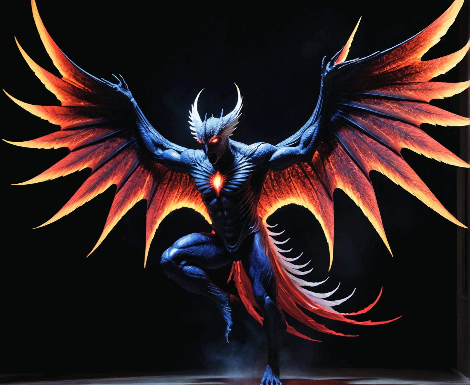 A sudden burst of energy ripples through the air as you transform, your body morphing into a towering, winged creature of the night. Your features become more angular and predatory, your eyes glowing with a fierce, vampiric intensity.