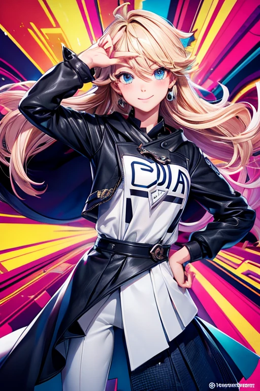 ((((espetacular))) ((heróico)) (((intenso))),background, misto-language_text, letras japonesas em graffit ,garotas, excelente iluminação, sidelighting, (), vhsKeeper,, estilo GUILTY GEAR -STRIVE perfeito ultimate (cor plana: 1.3), (magazine_cover: 1.4), (multicolored_background: 1.3), striped_background, card_background, :: estilo comix por joe madureira :: peças circulares de metais brancas coladas nos braços saindo brilho amarelo cintilante,beautiful woman with long  hair ultra detailed, (beautiful and clear background:1.2),, fantastic paintings ,graffit style,  flowers, olhos altamente detalhados , a t-shirt or dressed in a white blouse underneath, with both fists in a fighting position, and bracelets, fighting against an enemy, with long black hair , stained glass colored,  out, vibrant, alphonse mucha style, fantastic paintings by joe madureira  ,high quality,  art,kelly brook beautiful woman with long blonde hair  , freedom, soul, digital illustration, comic style, perfect anatomy, centered, approaching perfection, dynamic, highly detailed, watercolor painting, artstation, concept art, smooth, sharp focus, illustration, art by carne griffiths and wadim kashin,big  breast,alone anime girl with a medium lenght pose and cute clothes, short pastel blonde hair , heterochromia, perfect anatomy
