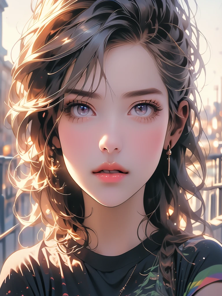 a beautiful young woman, wearing casual clothes, pretty face, pretty lips, pretty eyes, detailed portrait, beautiful detailed eyes, beautiful detailed lips, extremely detailed eyes and face, long eyelashes, high quality, 4k, 8k, highres, masterpiece:1.2, ultra-detailed, realistic, photorealistic:1.37, HDR, UHD, studio lighting, ultra-fine painting, sharp focus, physically-based rendering, extreme detail description, professional, vivid colors, bokeh, portraits