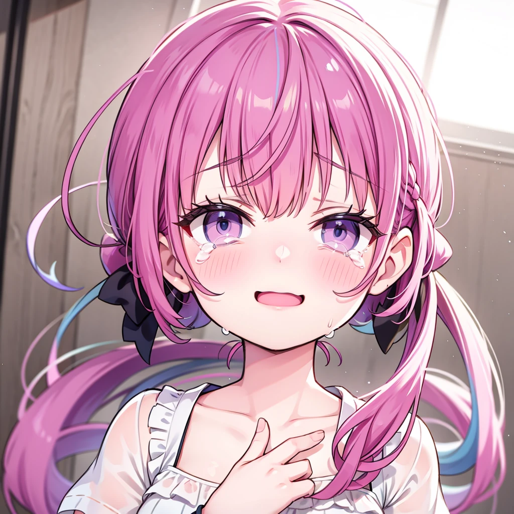 blue eyes,Highest quality,High resolution,unity 8k wallpaper,(shape:0.8),(Beautiful and detailed:1.6),Detailed face,Perfect lighting,Extremely detailed CG,(Perfect hands, Perfect Anatomy),young woman,Cut off,Show me your breasts,Browsing Caution,The Quintessential Quintuplets,Nakano Nino,classroom,Sweat,White string panties,Sweatをかいた,Large Breasts