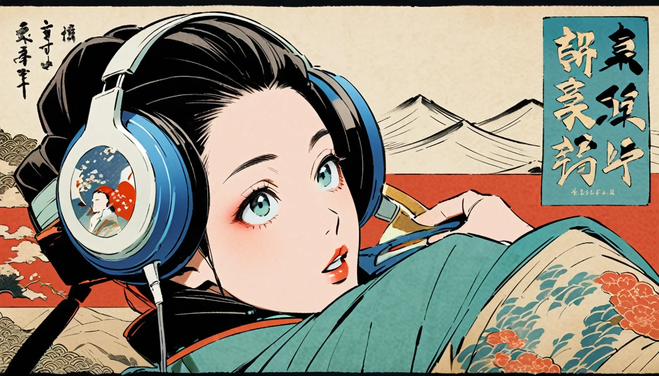 Ukiyo-e, (((UTAGAWA KUNIFUSA))), headphones
