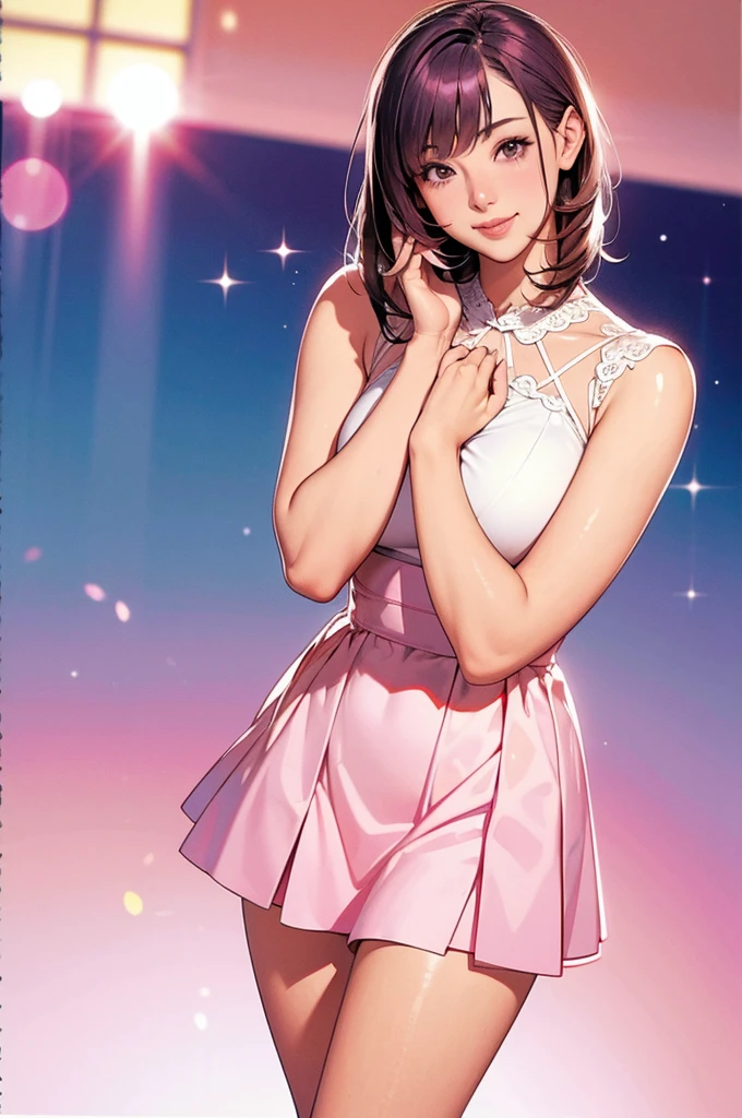 image quality:Highest Quality
Camera Focus: Blur the background
light:sidelight Cute outfit、Thin thighs、Shortsperson:20-year-old female,Japanese,
tracing: gal model 、Bright light、
Daytime hairstyles: Short Bob、With bangs
dress:GalSee-throughCasualPastel pinkExpression: The best smile、gal sparkling effect, Lens flare, universe、
flowerpunk、Subtle gradient effect
