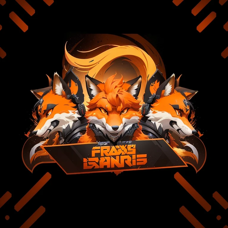 there are three foxes with orange tails on a black background, esports logo, official artwork, loading screen, foxes, profile picture 1024px, game logo, by Gabor Szikszai, gaturro, guapo, background artwork, promotional artwork, album art, nick wilde, discord profile picture, promo art, official splash art, greg rukowski