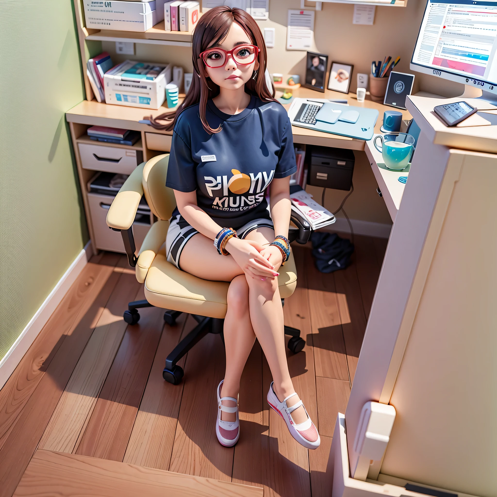 there is a woman sitting in a chair in front of a computer, sitting on a desk, sitting in office, sitting in dean's office, sitting on a lab table, sitting in her room, in the office, sitting at desk, in office, jackie tsai style, sitting on a table, sitting in chair, sitting at a desk, sitting on designer chairchibi,blindbox, plastican00d,(best quality, 4k, 8k, highres, masterpiece:1.2), ultra-detailed, playful, cartoon, cute, 3d rendering,