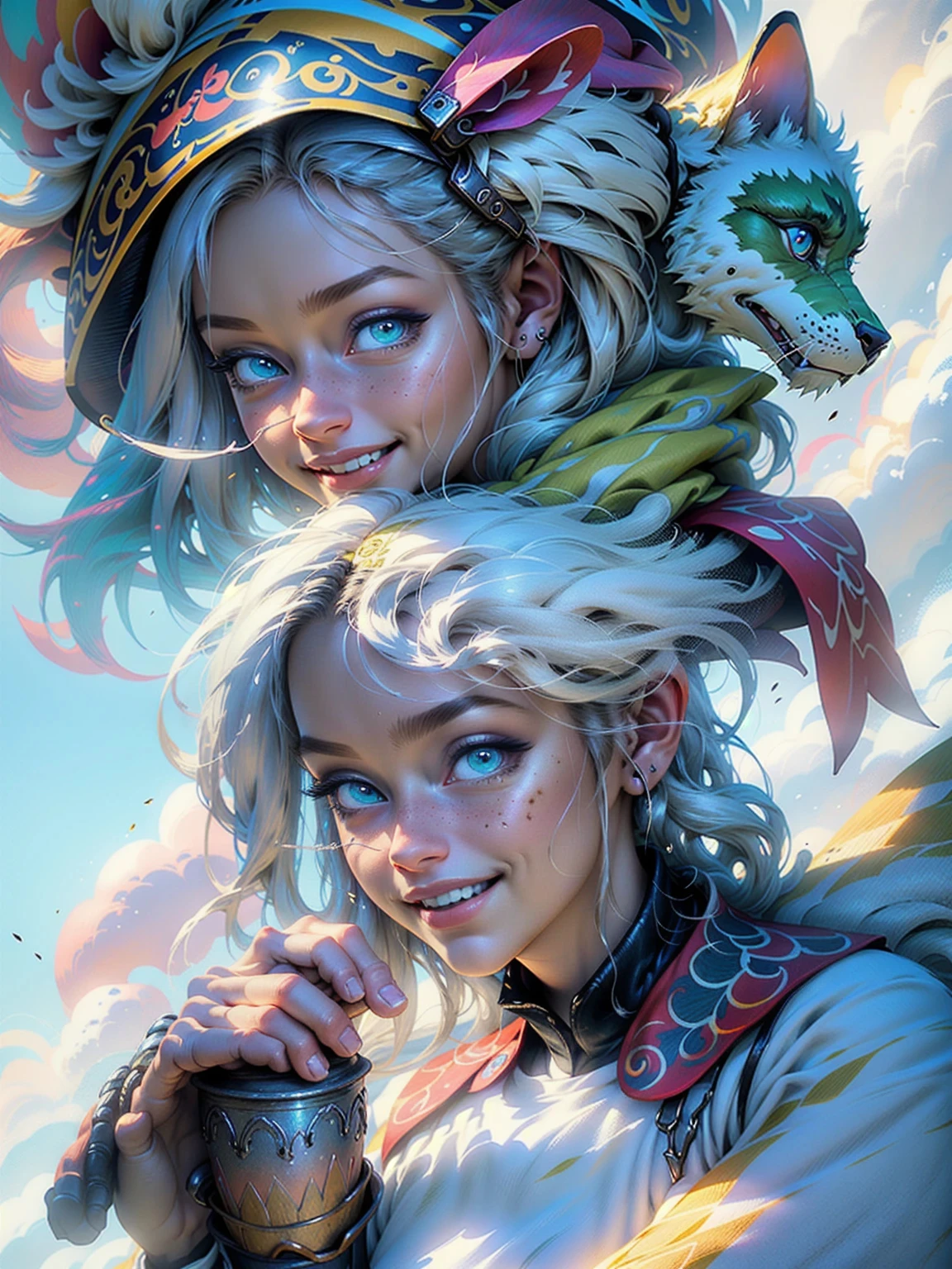 ((Best quality)), ((masterpiece)), (detailed),(fantasy illustration:1.3), mystical sky, soft colors, (detailed cloudscape:1.3), (a high resolution:1.2), (rating_obvious), Disney Style, Man and woman, smiling,