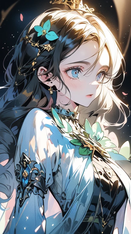(masterpiece, best quality, double ultra-detailed, best shadow), (detailed background,dark fantasy), (handsome detailed face), high contrast, (best illumination, an extremely delicate and beautiful), ((cinematic light)), colorful, hyper detail, dramatic light, intricate details, the queen of the light,detailed face,detailed eyes, dressed in a see-through dress, background is fantastic, flower garden, dome, colorful flowers, magical atmosphere, whimsical architecture, sunlight streaming through stained glass, butterflies dancing in the air, sparkling water fountains, lush greenery, vibrant colors, surreal landscape [best quality, highres], dreamlike scenery, ethereal beauty, soft lighting, enchanting ambience, dynamic angle