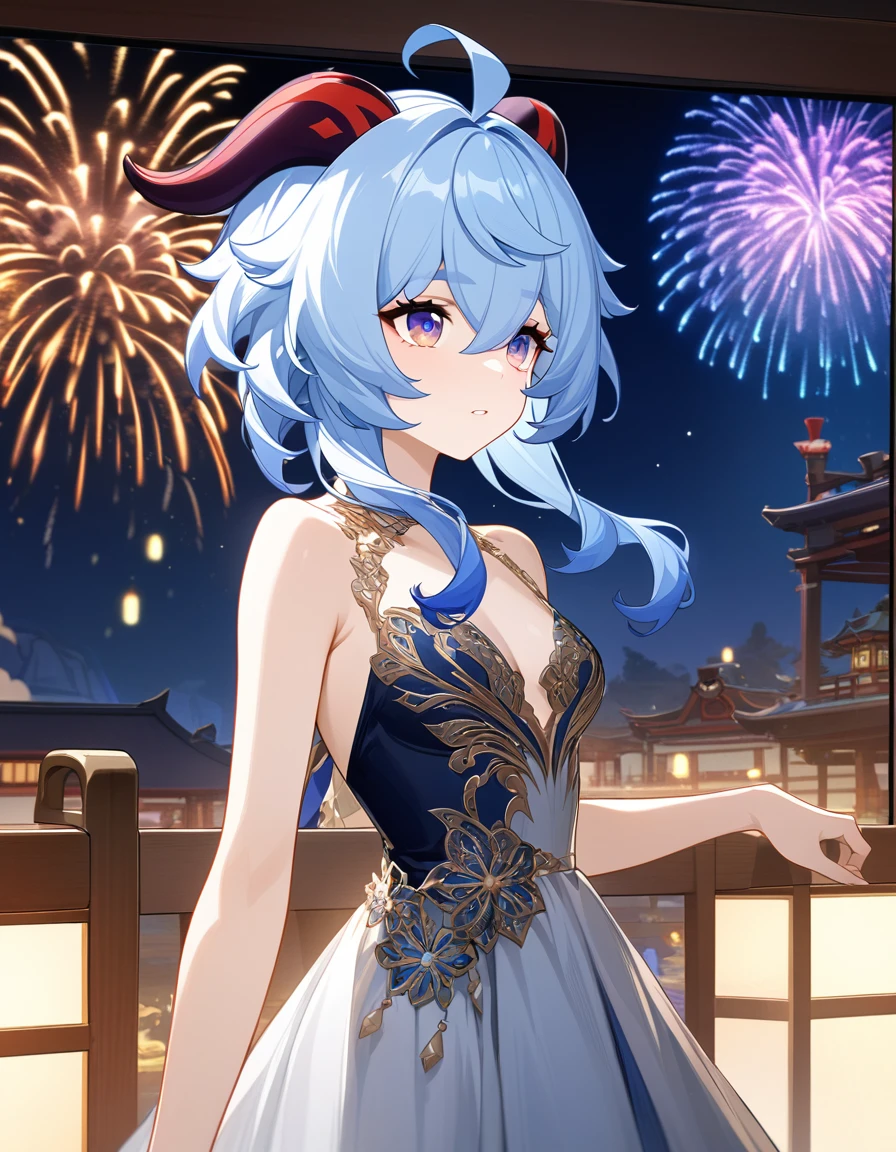 (masterpiece:1.3), (best quality:1.3), high resolution,
couboy shot,
sitting,
(one cute girl:1.3), solo,
white skin, small Breast, eight-headed person,
light blue hair, (bobbed hair:1.2), short hair, (blunt bangs:1.2), beautiful hair, blue eyes, beautiful detailed eyes,
(tongue out:1.3), heart, cheerful smile,
kimono, earrings,
indoors, (night:1.2), Fireworks in the night view, Sexy bed, night sky,
shadowlighting,
