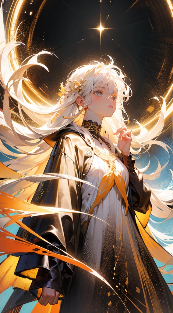 [(white background:1.5)::5], (imid shot:0.95), (full body:1.25), Dynamic angle, [Bottle bottom],(fisheye:1.4), (falt color:1.3),colorful,(masterpiece:1,2), best quality,extremely detailed cg 8k wallpaper,best quality, masterpiece, highres, original, extremely detailed wallpaper
,girl,upper body,(depth of field),(looking away), delicate eyes,(colorful hair),sea,dynamic_angle,
floating colorful wind,floating colorful fire，（black pantyhose），（white hair），witch