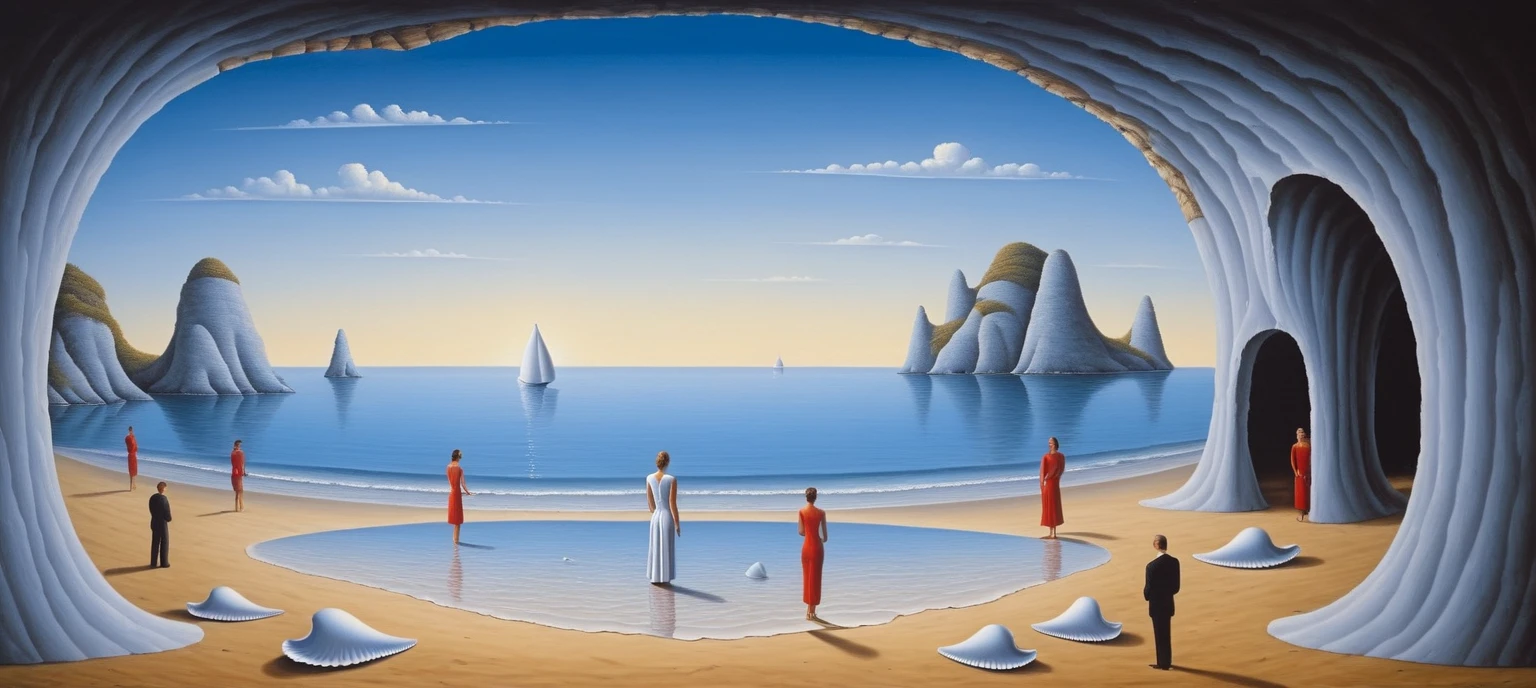 Rafal Olbinski Style的Surrealism艺术,Rafal Olbinski Style,Rafal Olbinski Art,Rafael Olbinskia (Rafal Olbinskia) A painting，Painting of a cave with people and shells, Surreal scene, Peter Derryben, Chris Achilles, Surrealism绘画, jim warren and rob gonsalves, Surrealism油画, Surrealism布面油画, illusion Surrealism艺术, Surrealism绘画, Rob Gonsalves 和 Tim White, Surrealism艺术, Surrealism, Surrealism 布面油画, Surrealism艺术, Surrealism . Like a dream, mystery, provocative, Symbolic, complex, detailed