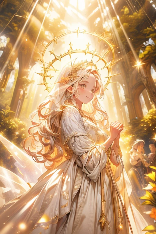 (((obra-prima))), ((melhor qualidade)), (super detalhe), cinematiclight, Colorful fairy in the middle of a snow-white scenery being illuminated by a beam of sunlight shining her body with a cheerful and amused mood, staring blankly at the viewer, inviting him to dance with her, extending his hand forward