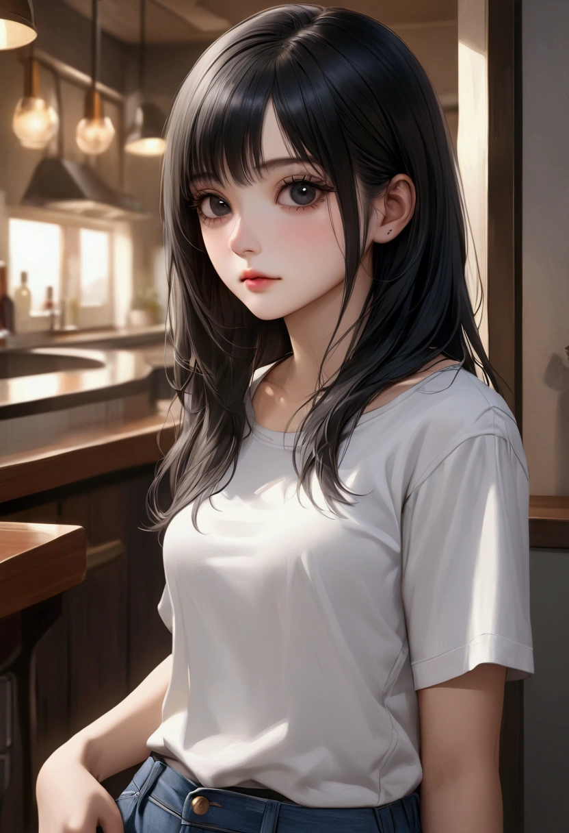 long black hair,black eyes,aesthetic built,casual wear,best quality,4k,realistic