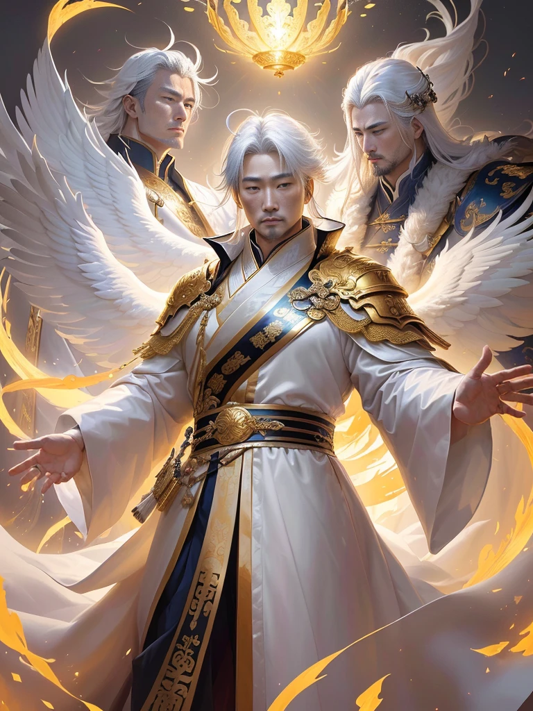 Digital picture of a man,Surrounded by golden dragons,God Emperor,Emperor author:Yang J, God concept art, Huang Shen, flowing white robe, White-haired deity, author Zeng Jing, by Feng Zhu, Li Song, author:Zhao Yuan, Human God Emperor, author:Ju Chao, author Bayard Wu, by Qu Leilei
