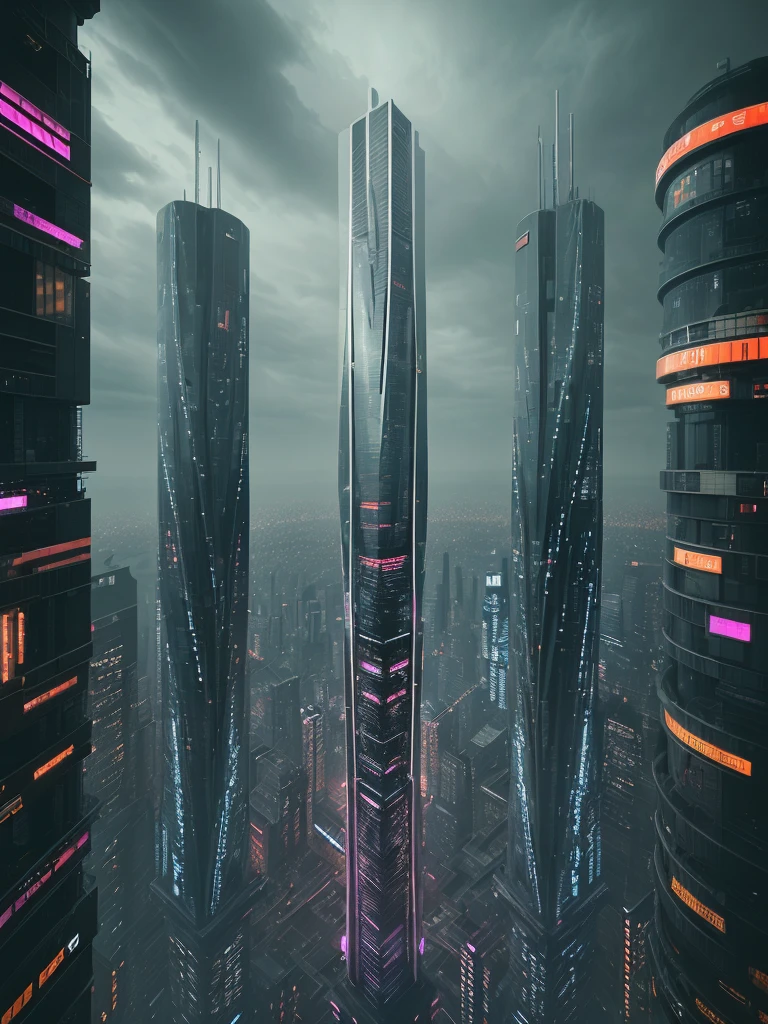 Create an image featuring a person standing at the edge of a platform, looking down into a deep, vertical cityscape that extends far below. The city should be densely packed with futuristic buildings, pipes, and neon lights, creating an intricate network that fades into a glowing center at the bottom. The atmosphere should be moody and cyberpunk-inspired, with a sense of vastness and depth.