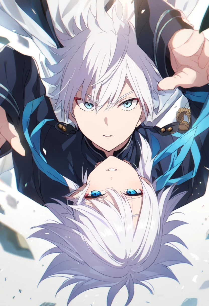 Gojo satoru, white hair, blue eyes