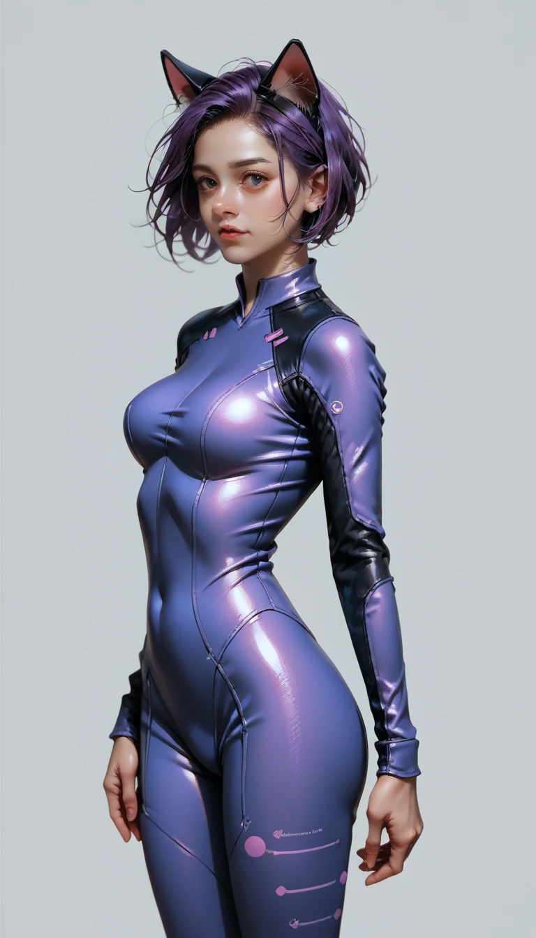 score_9, score_8_up, score_7_up, source_photo, realistic, nsfw, bodysuit, cat ears, purple hair, short hair, the first descendant - bunny 