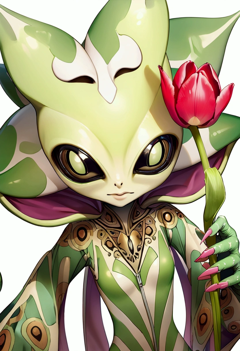 tulip alien with tulip printed dresses, green skin