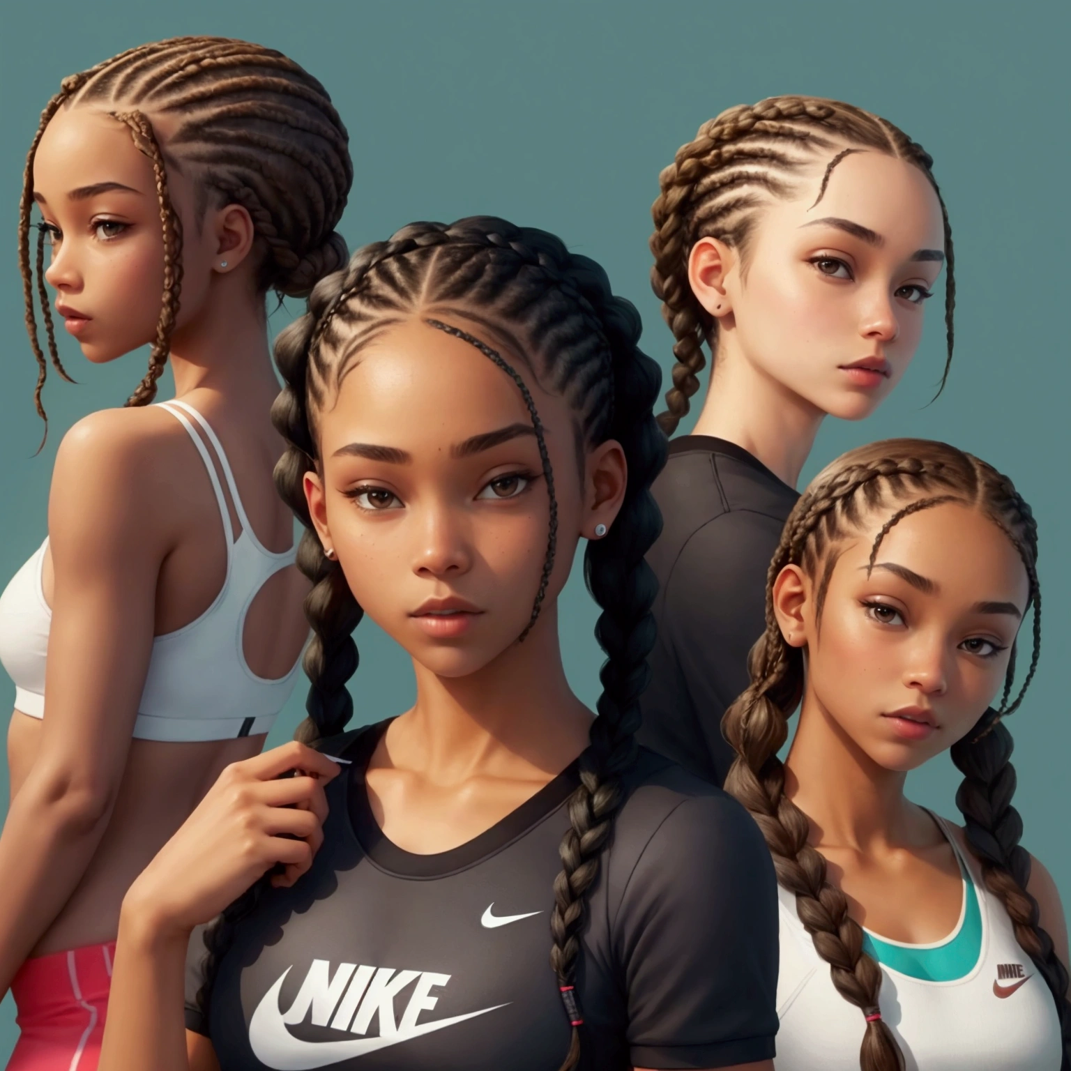 with braids and wearing nike