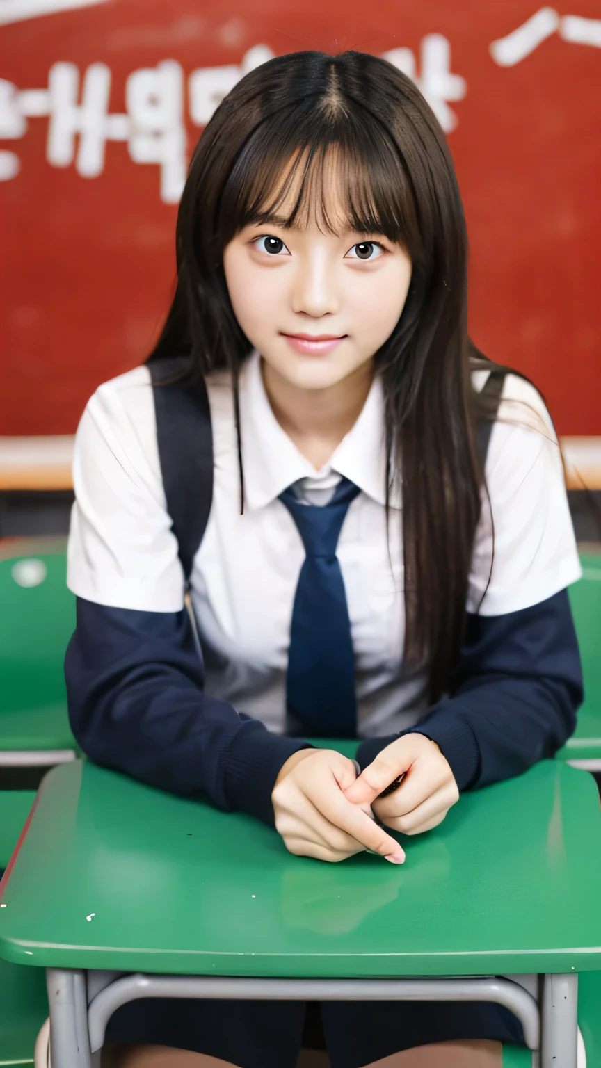 student girl korean cute face model studio photo double background her school girl ,high school girl, korean girl, school, classroom, blackboard