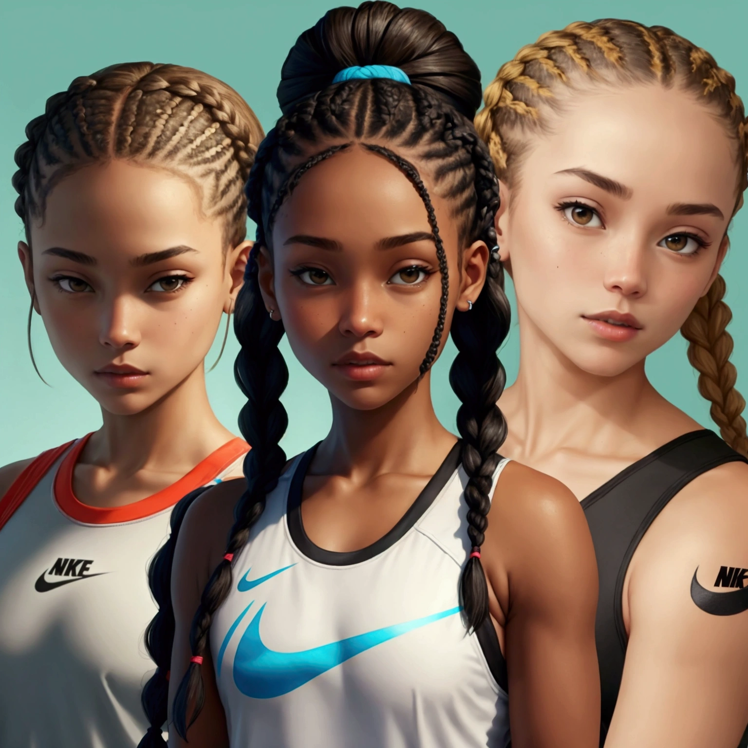 with braids and wearing nike