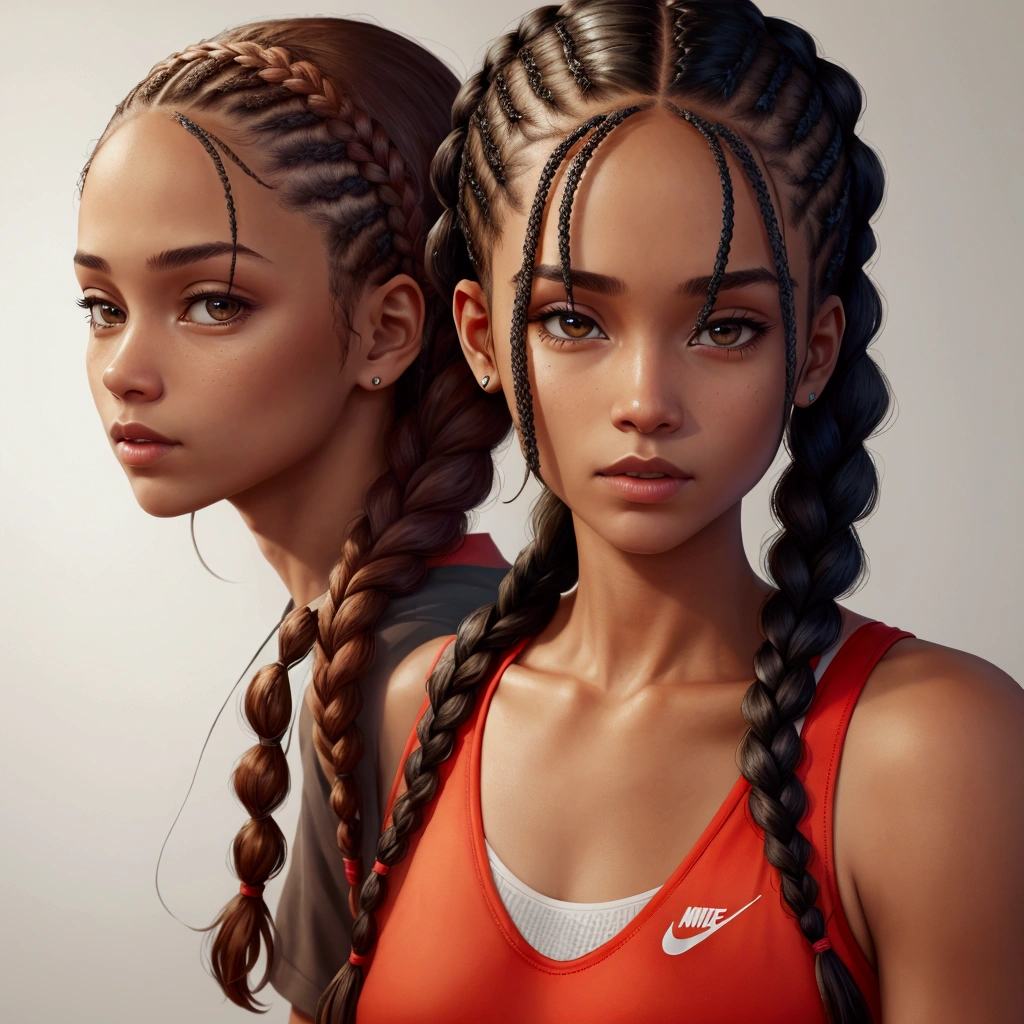 with braids and wearing nike