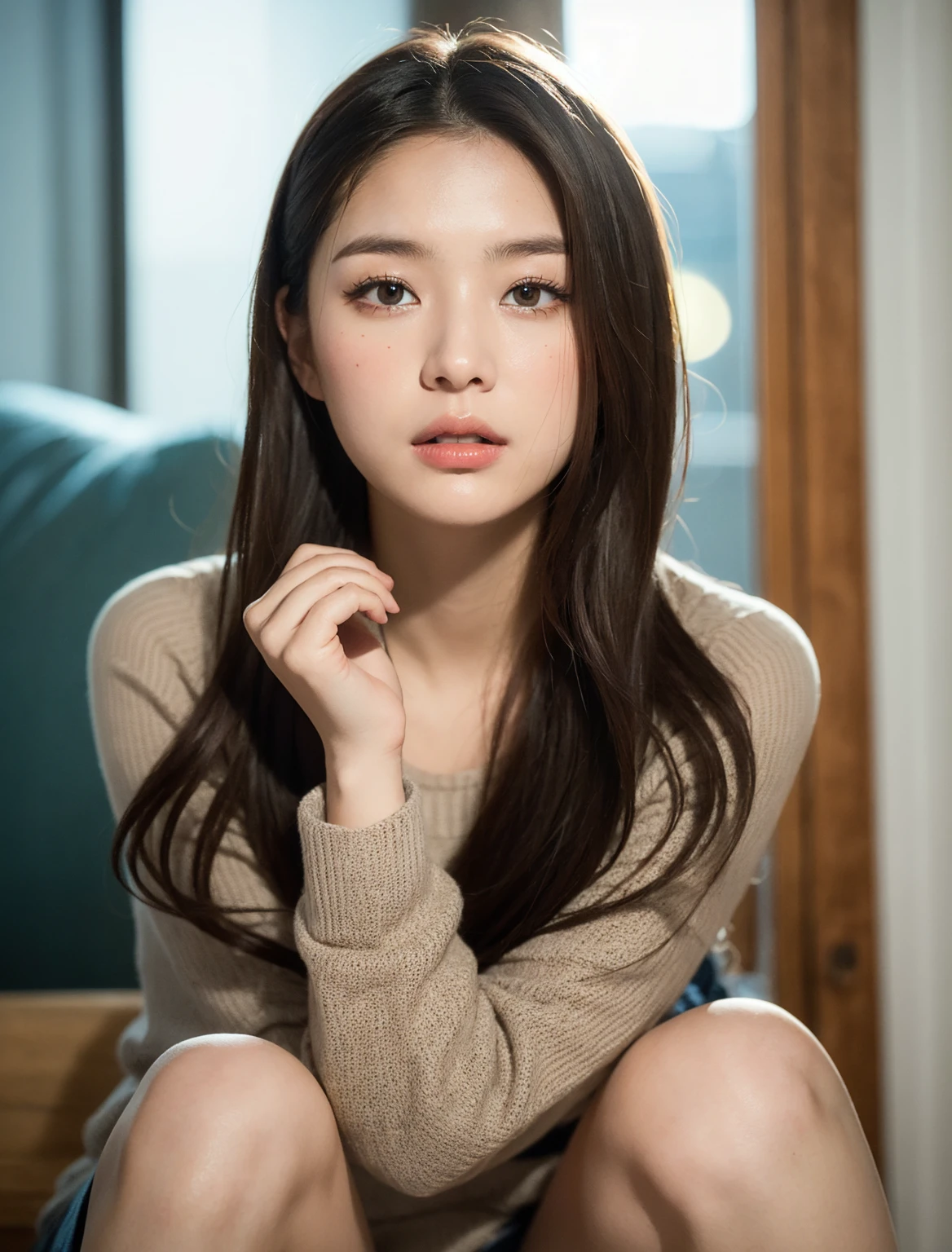 Ulzzang-6500-v1.1, (RAW photos:1.2), (realistic:1.4), 아름다운 상세one girl, very detailed eyes and face, beautiful and delicate eyes, does not make sense, It&#39;s incredibly ridiculous., huge file size, very detailed, high quality, very detailed, best quality, masterpiece, Kemomimi, ((Japanese girls&#39; high school )), illustration, very detailed, CG, unity, 8k wallpaper, fantastic, fine details, masterpiece, best quality, highly detailed cg uniform 8k wallpaper, my face shines, movie lights, 16 year old girl, (without panties)), (dynamic pose))), (camel toe), (half), (pantyhose), (sit down and bend your legs at the knees)) (best quality, 8k, 32K, masterpiece, uhd: 1.3), ( Photos of attractive Japanese women), one girl, (big: 1.4)), (long wavy hair), Abs, perfect body, very detailed 얼굴, detailed lips, good eyes, double eyelid, Pajamas, in bed, (fascinating), ((excited: 1.5)), ((areola slip)), (in heat)), ())